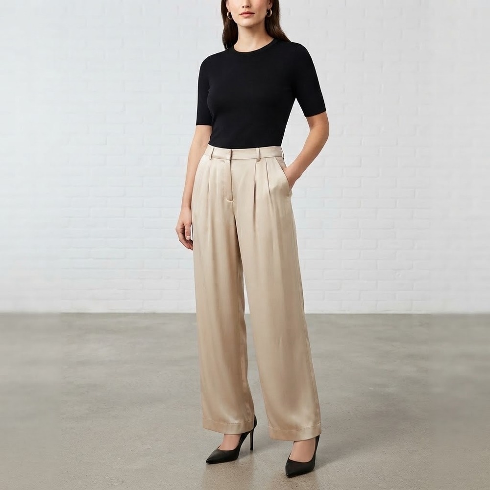 Abercrombie & Fitch Beige/Champagne Sloane Satin Wide Leg Pants  | 31 L